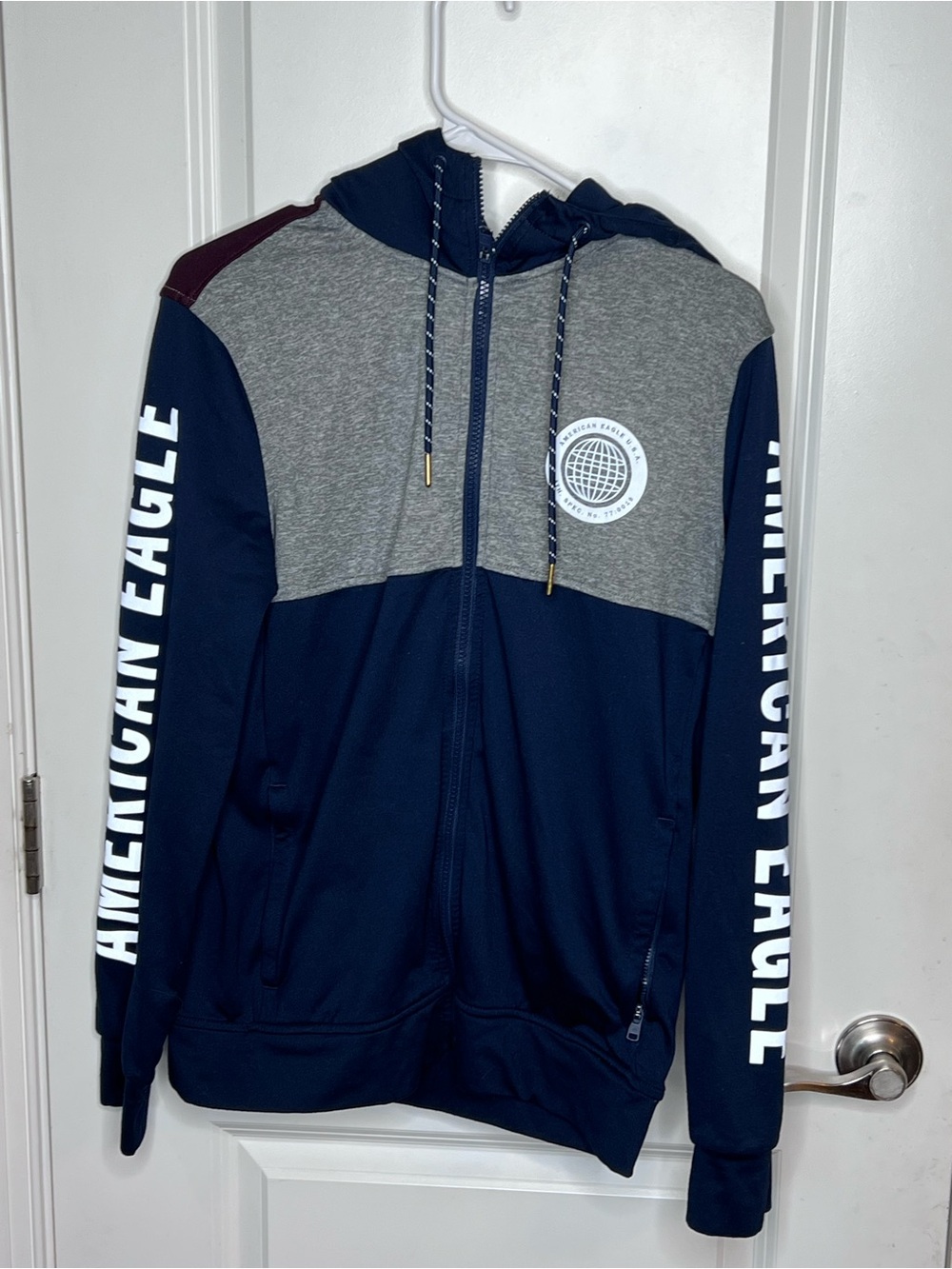 American Eagle Active Flex Full Zip Hoodie Jacket Men’s XS Navy Gray Athleisure - Picture 6 of 7